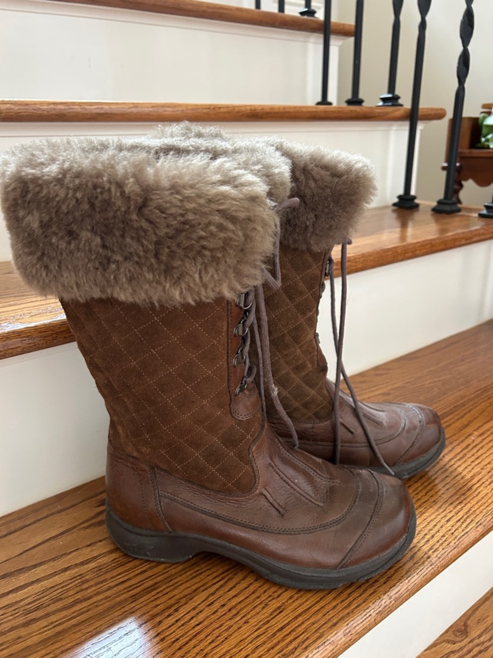 Dansko Brown Quilted Leather Winter Boots with Fur Cuff